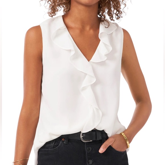 Vince Camuto Tops - Vince Camuto Ruffle Neck Sleeveless Georgette Blouse New Ivory Size XL NWT